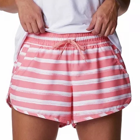 Columbia Women’s Bogata Bay Stretch UPF 50 Print Shorts Size XL Coral Stripe - Picture 1 of 9
